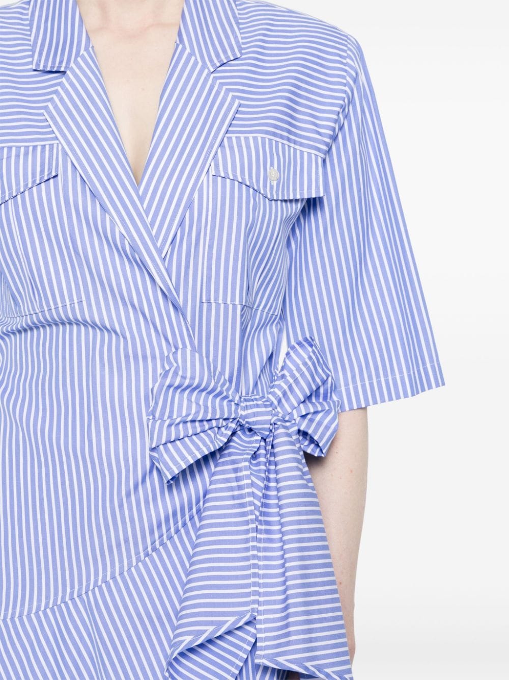 Shop Msgm Wraparound Striped Midi Dress In Blau