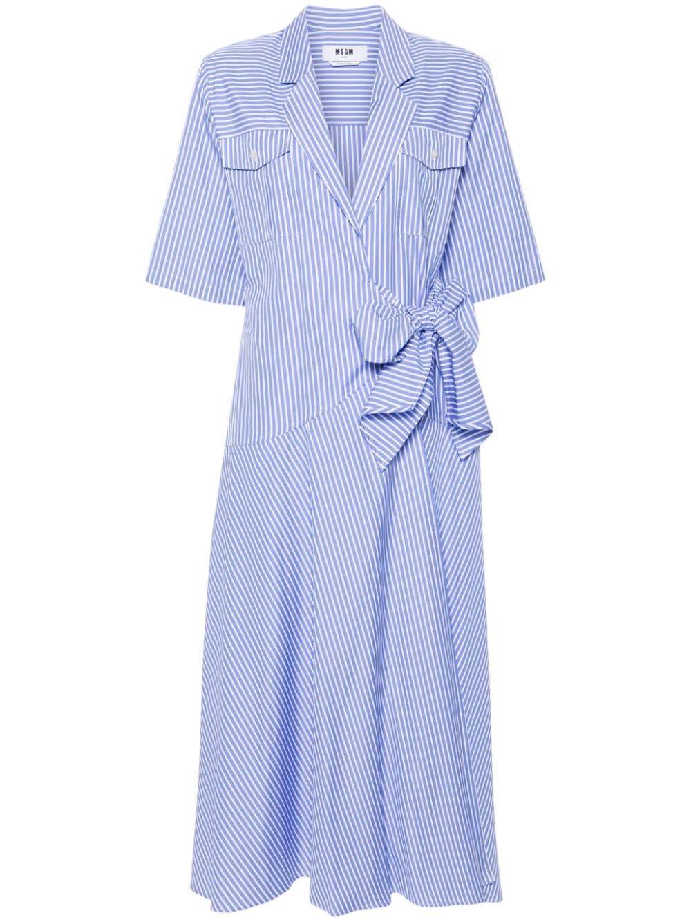 Msgm Wraparound Striped Midi Dress In Blau