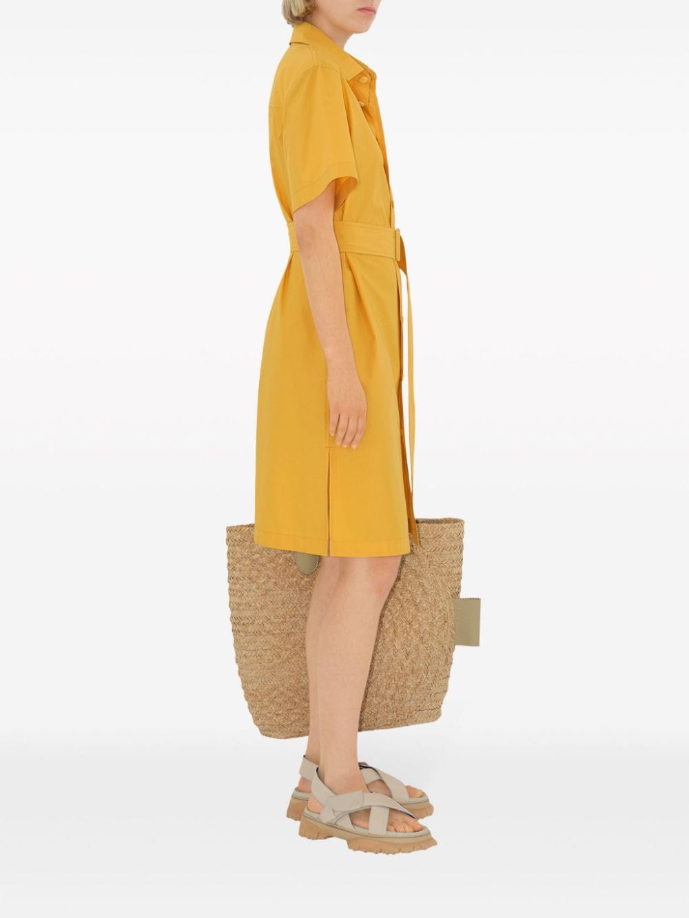 Shop Burberry Embroidered-motif Cotton-blend Dress In Yellow