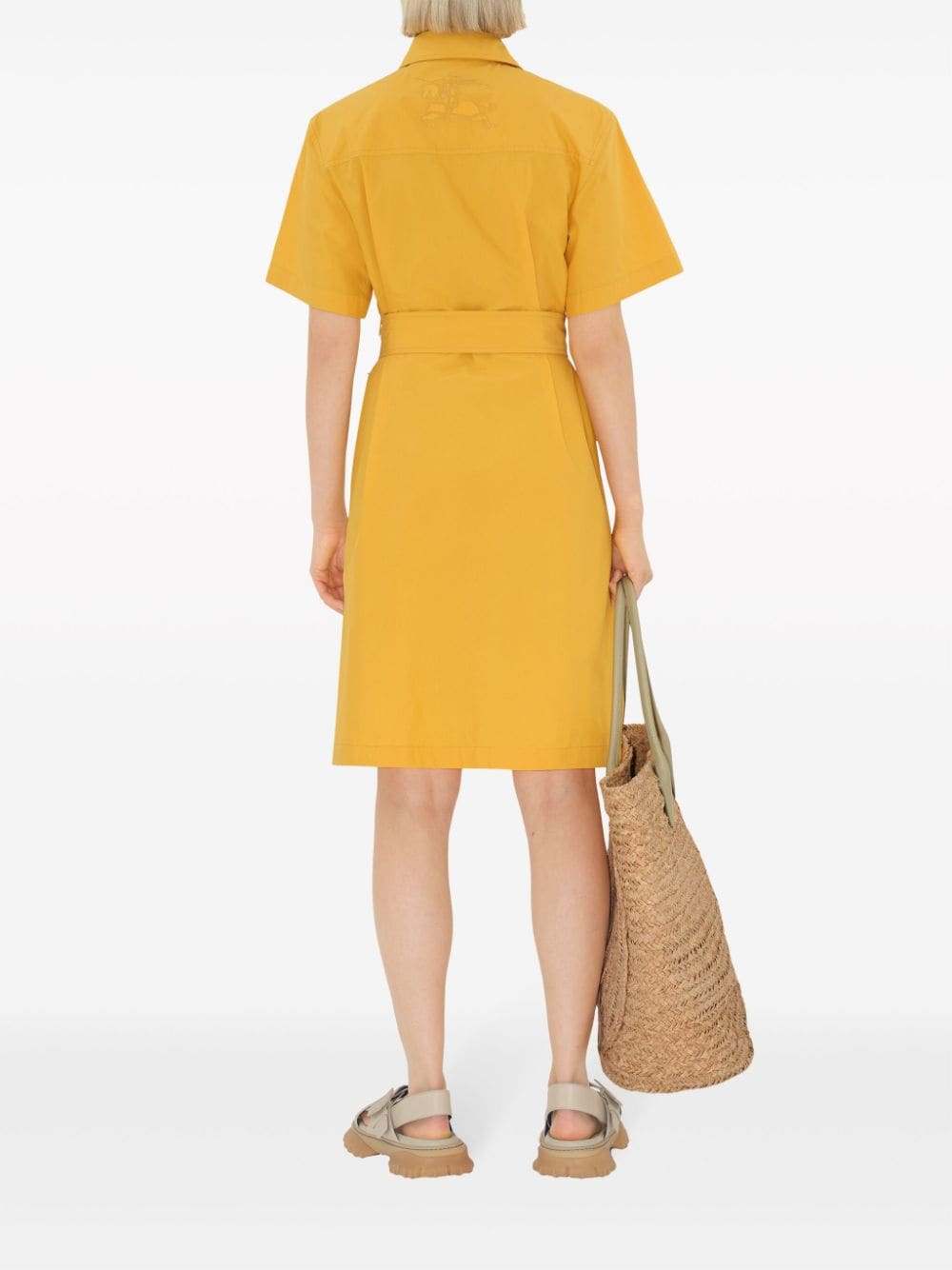 Shop Burberry Embroidered-motif Cotton-blend Dress In Yellow