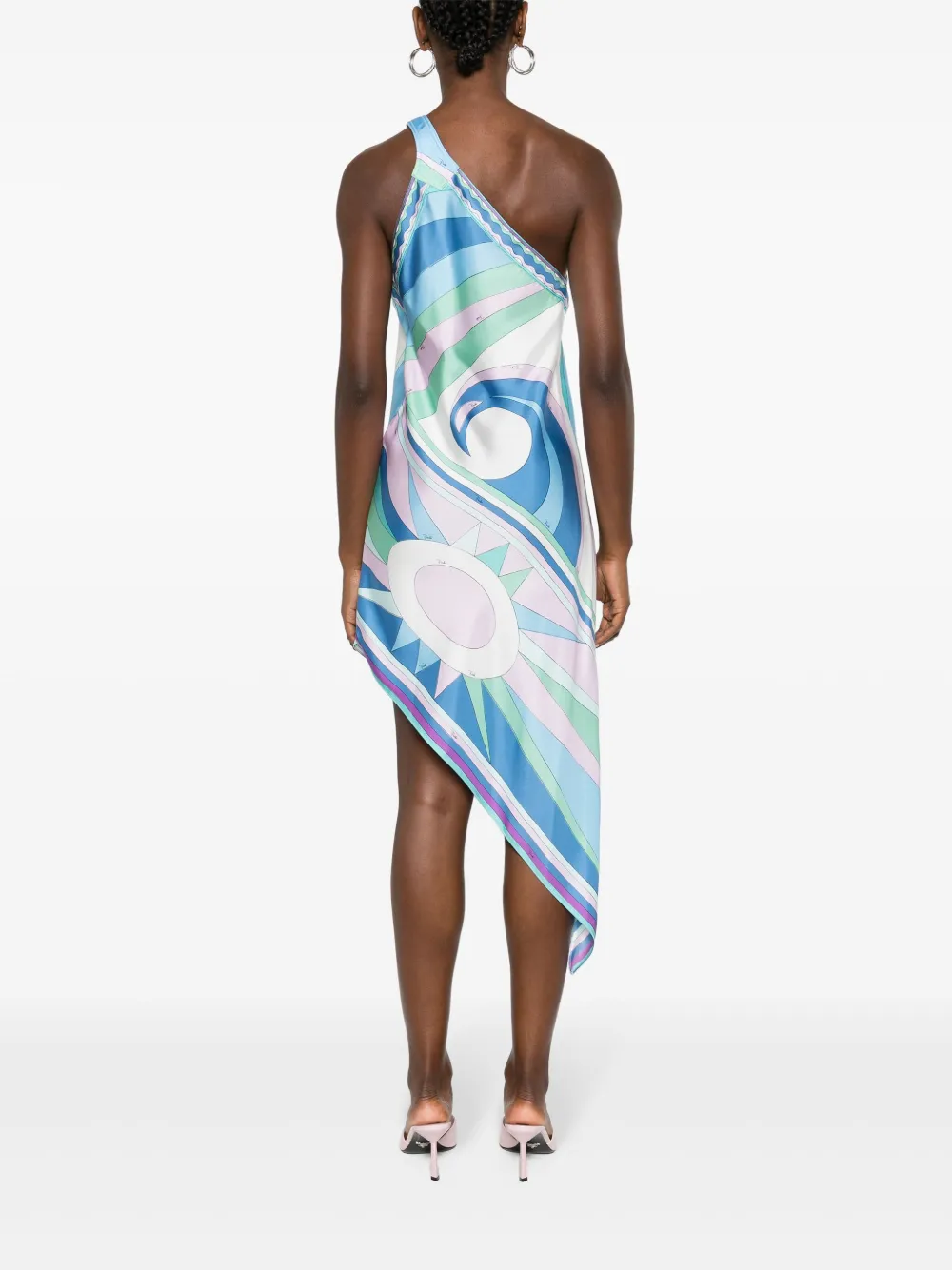 Pucci Cigni-print Asymmetric Dress In Blue