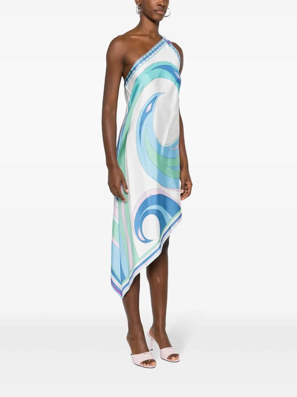 Pucci Cigni-print Asymmetric Dress In Blue