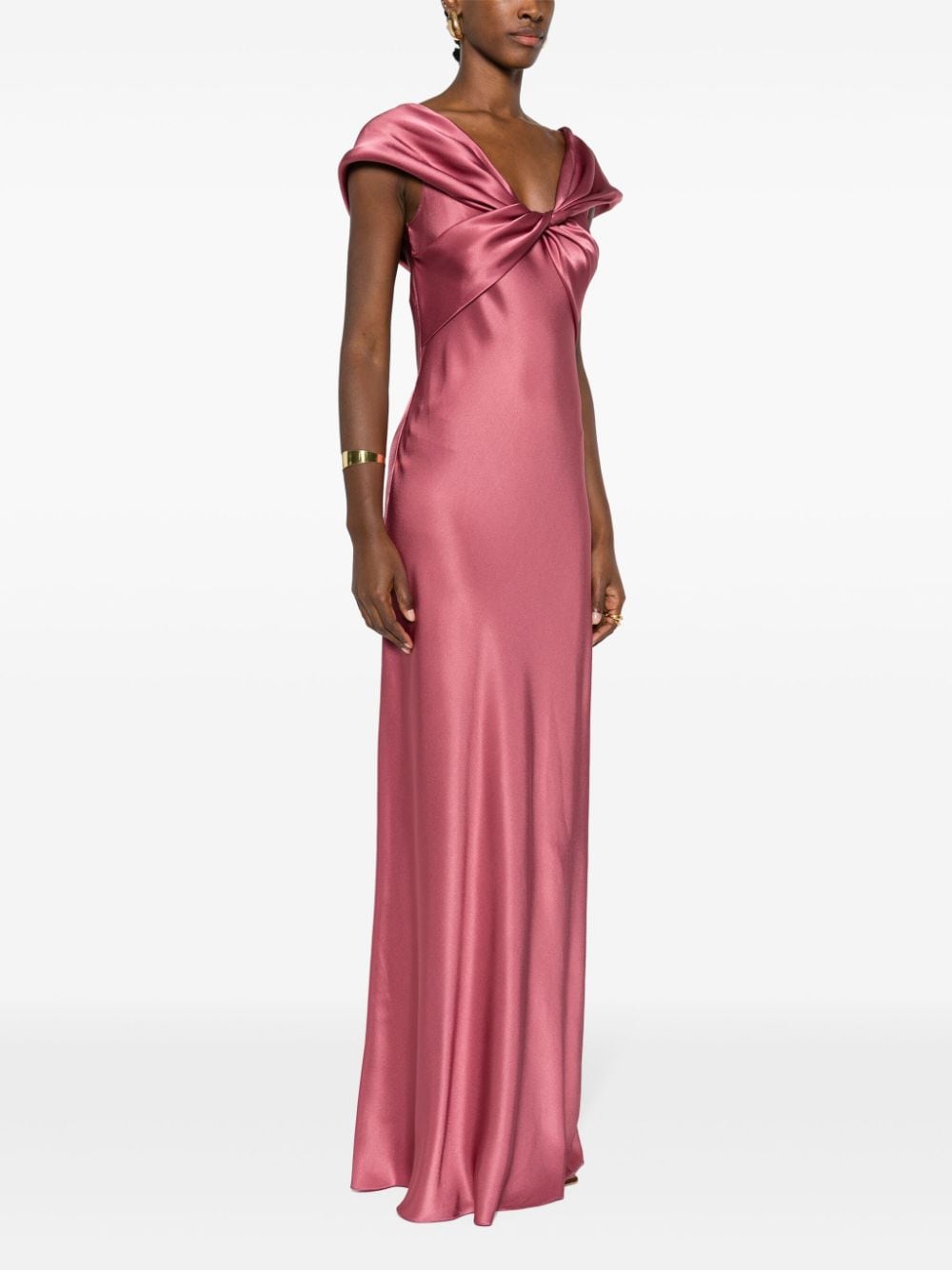 Shop Alberta Ferretti Long Satin Dress In Pink