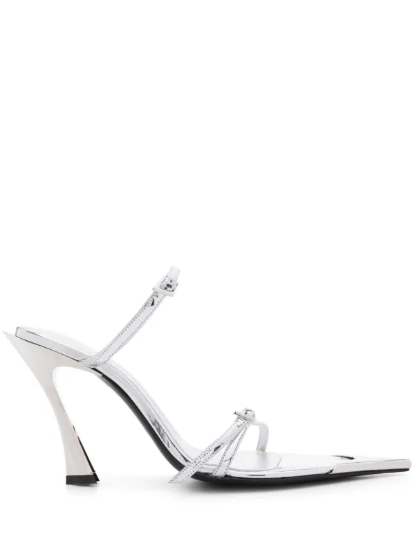 Mugler 100mm Metallic-leather Mules in Silver