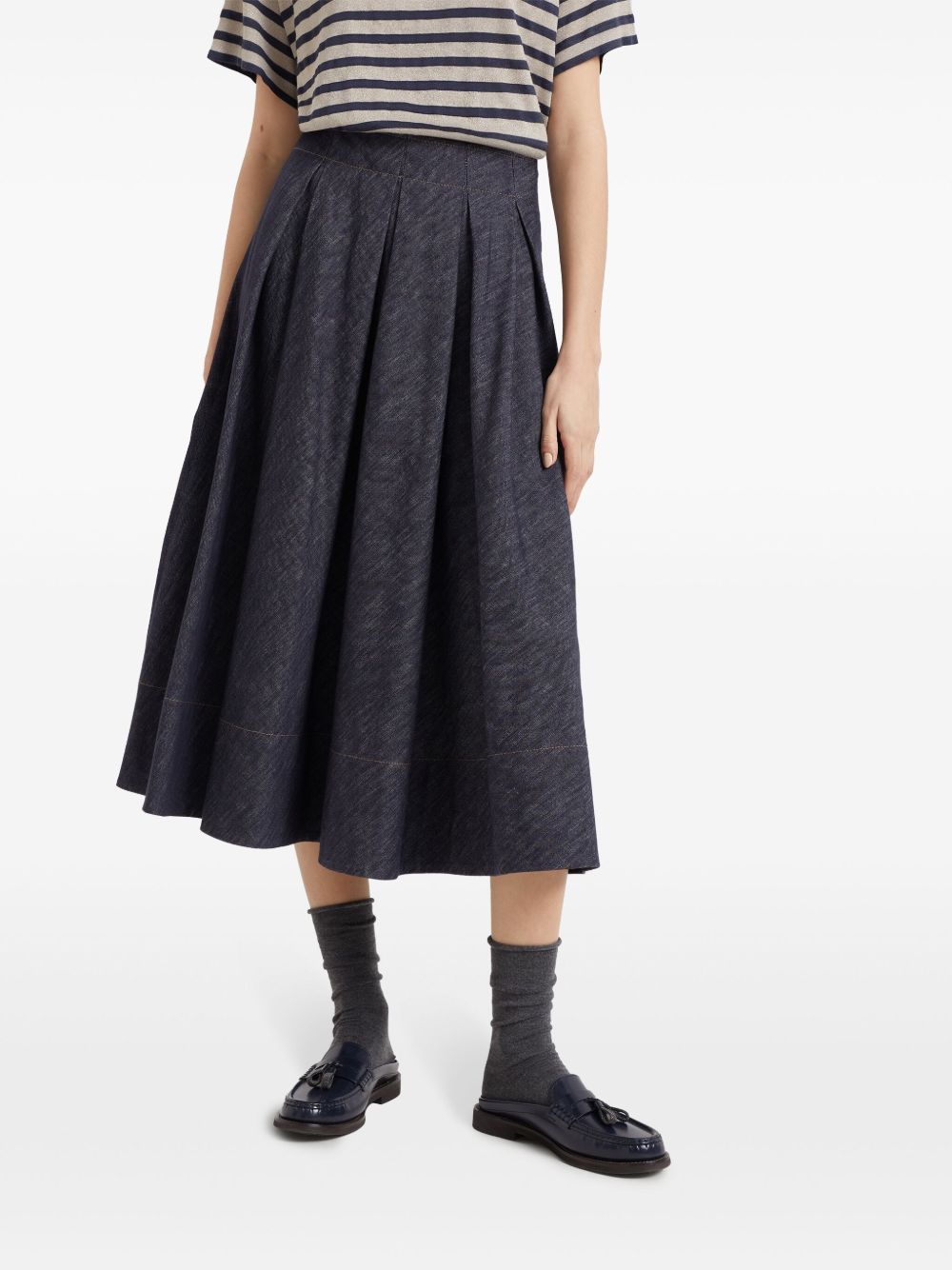 Brunello Cucinelli pleated denim midi skirt Women