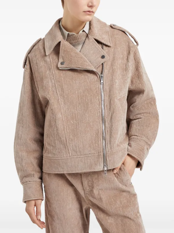 Brunello Cucinelli Padded Corduroy Biker Jacket Brown FARFETCH ZA