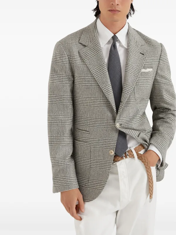 BRUNELLO CUCINELLI ベージュ チェック柄 ビジネスジャケット Brunello Cucinelli single-breasted Checked Blazer | Green | FARFETCH
