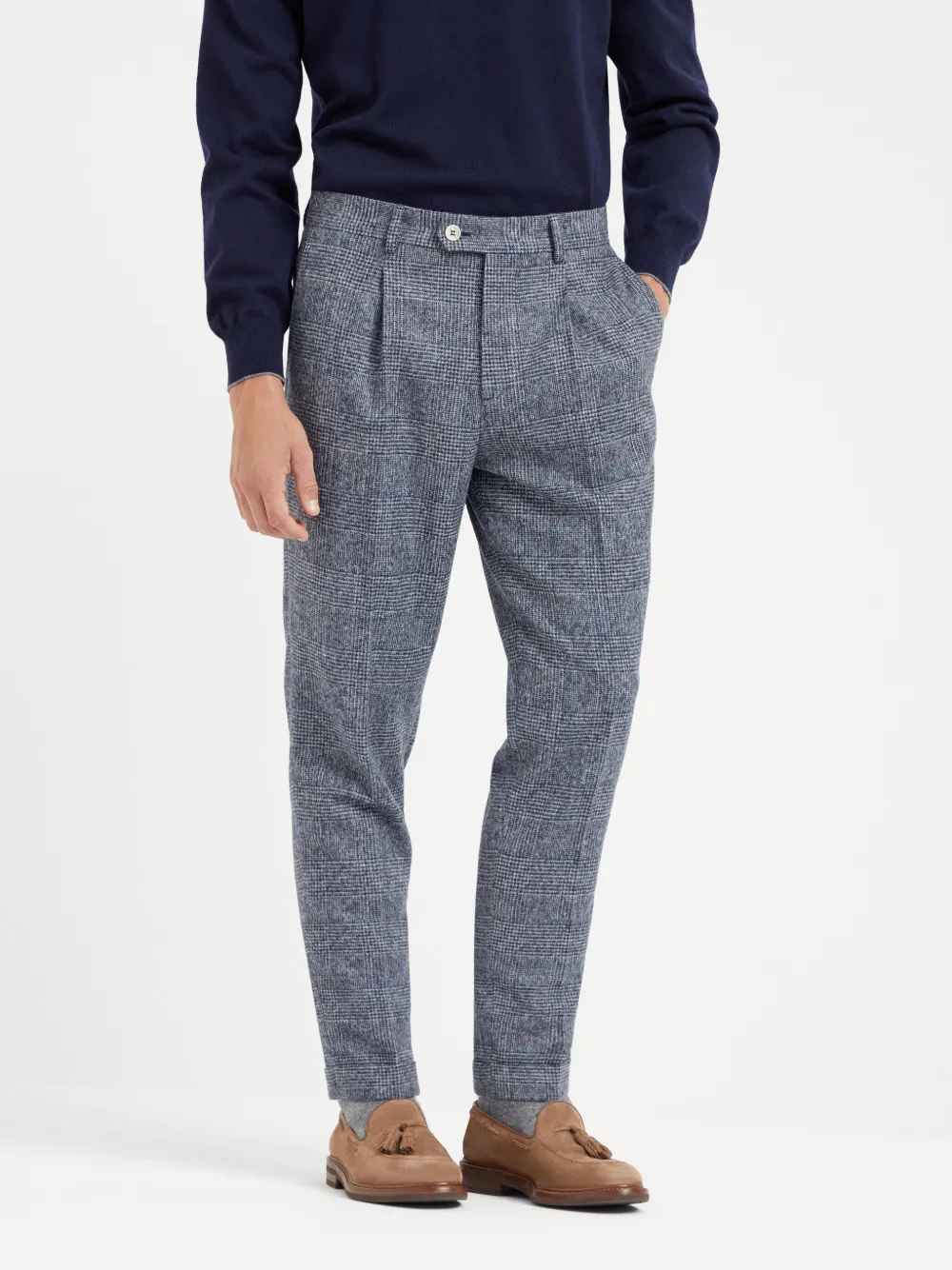 Brunello Cucinelli Prince of Wales geruite plooibroek Blauw