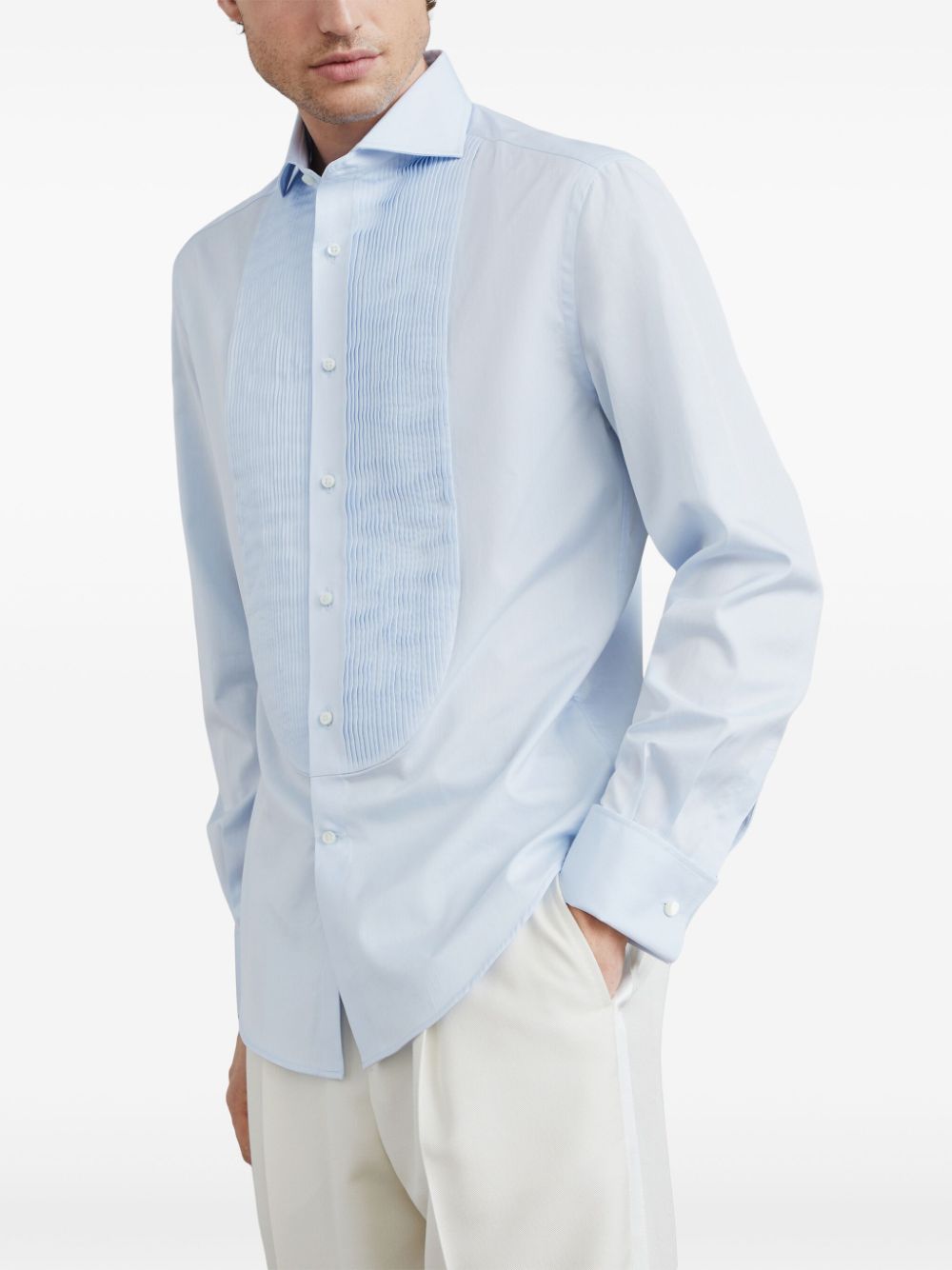 Brunello Cucinelli long-sleeve pleated bib shirt Men