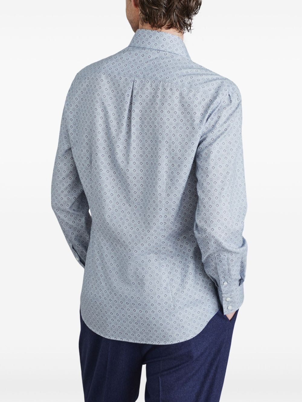 Shop Brunello Cucinelli Geometric-pattern Cotton Shirt In Blue