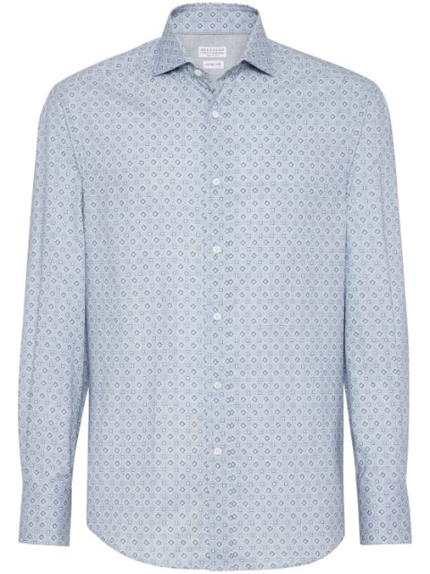 Brunello Cucinelli geometric-pattern cotton shirt Men