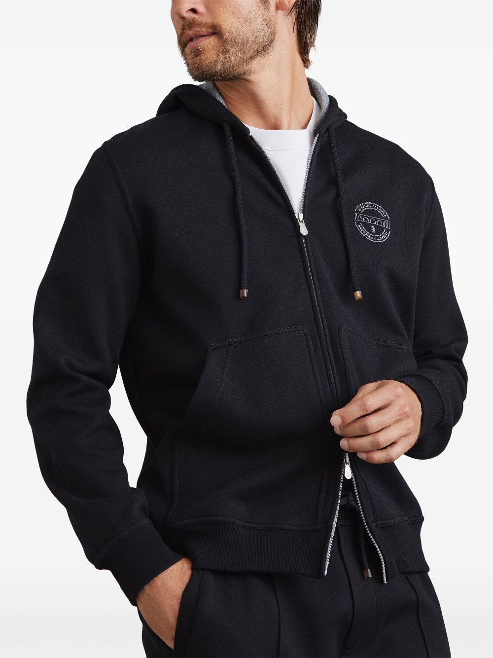 Brunello Cucinelli logo-print zipped hoodie Men