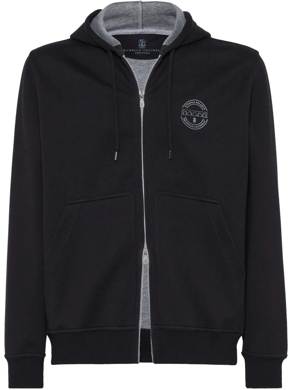 Brunello Cucinelli Hoodie met logoprint en rits Zwart