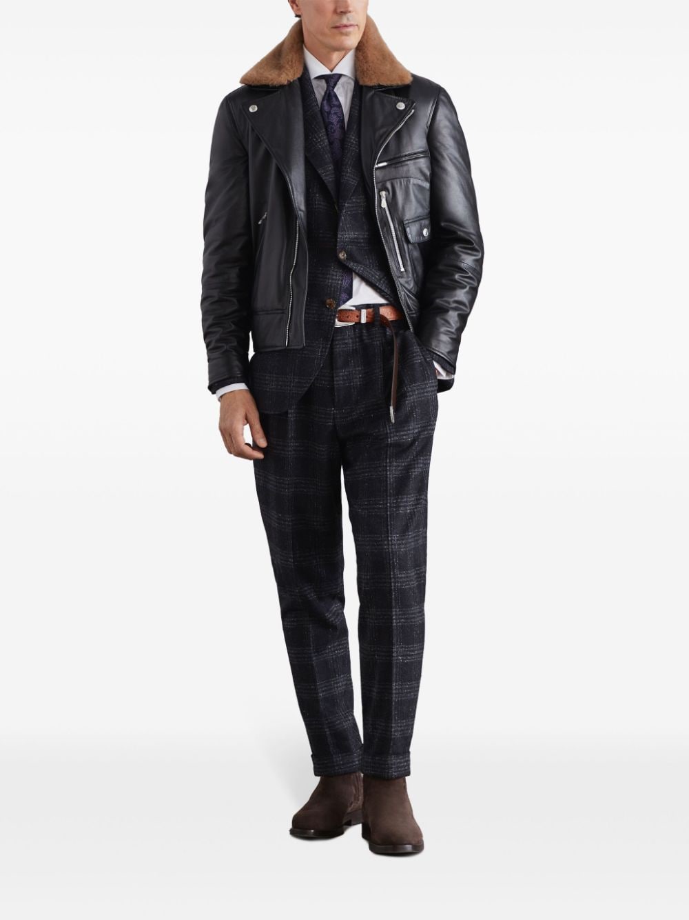 Shop Brunello Cucinelli Check-pattern Jacket In Black