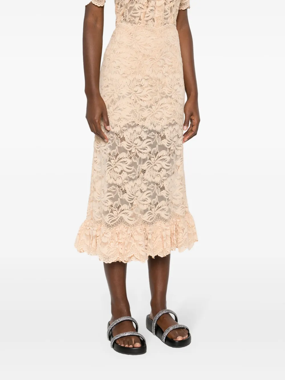 Shop Rabanne Corded-lace Midi Skirt In Neutrals