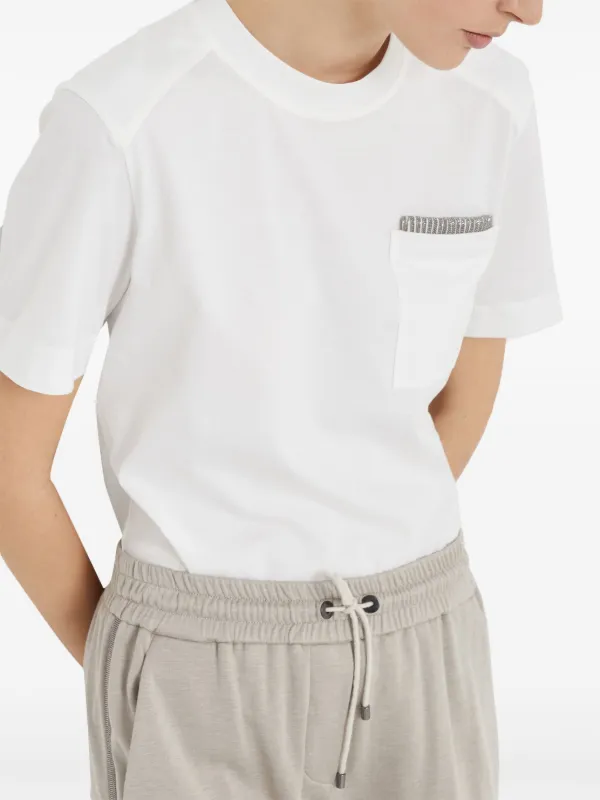 Tシャツ・カットソー Brunello Cucinelli Monili-Detailed Stretch Cotton T-Shirt Brunello Cucinelli Monili Satin Pocket Cotton Jersey T-Shirt