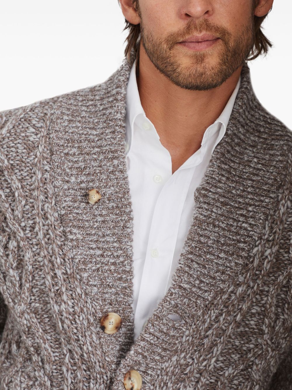 Brunello Cucinelli cable-knit melange-effect cardigan Men