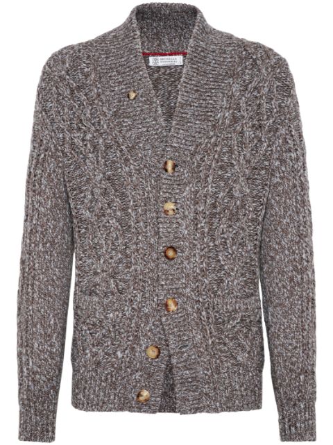 Brunello Cucinelli cable-knit melange-effect cardigan Men