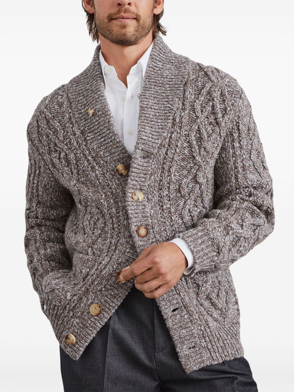 Brunello Cucinelli cable-knit melange-effect cardigan Men