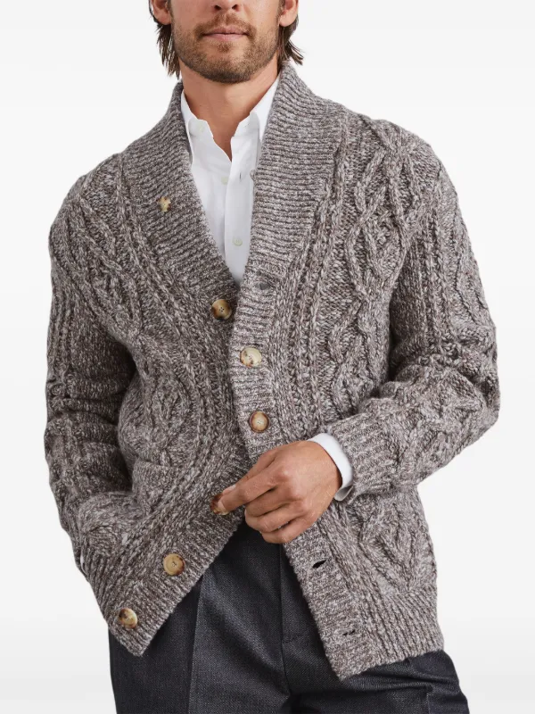 Brunello Cucinelli cable-knit mélange-effect Cardigan  