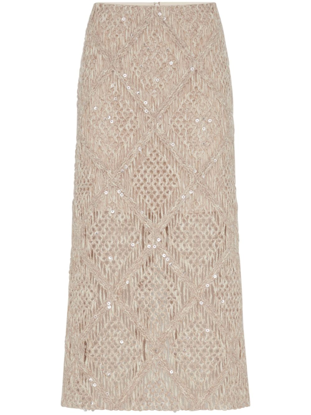 Brunello Cucinelli argyle-embroidered knitted skirt - Neutrals