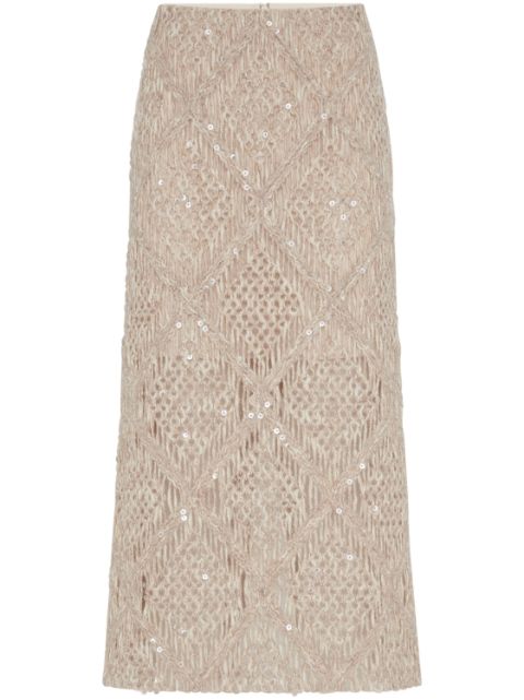 Brunello Cucinelli argyle-embroidered knitted skirt Women