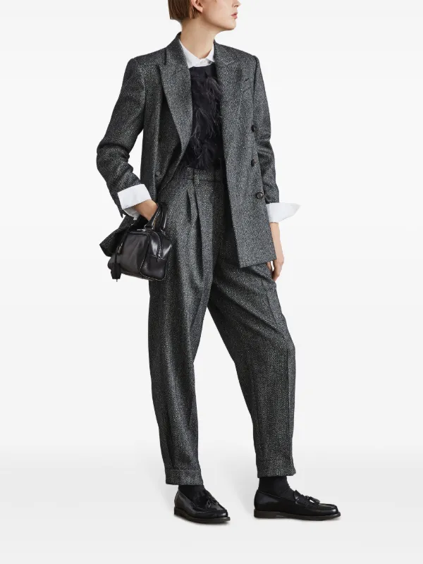 Brunello Cucinelli Double-breasted Herringbone Blazer in Grey