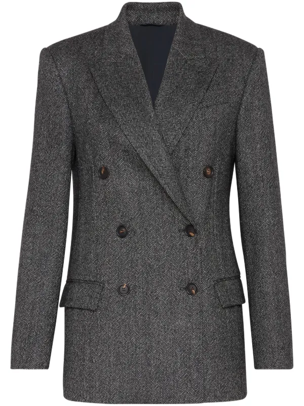 Brunello Cucinelli Double-breasted Herringbone Blazer in Grey