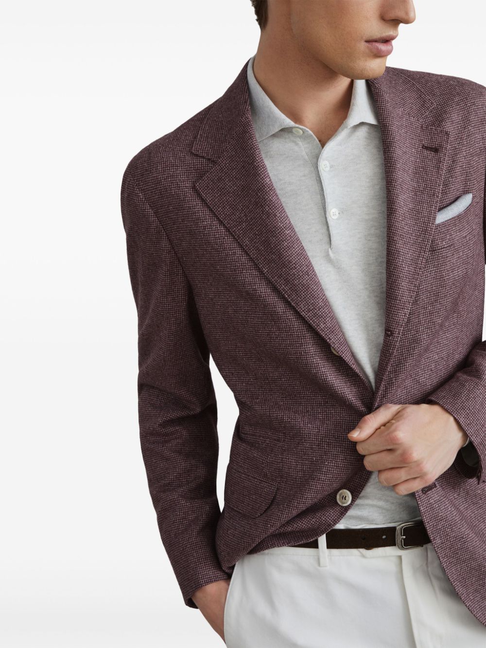 Shop Brunello Cucinelli Single-breasted Puppytooth Blazer In Red