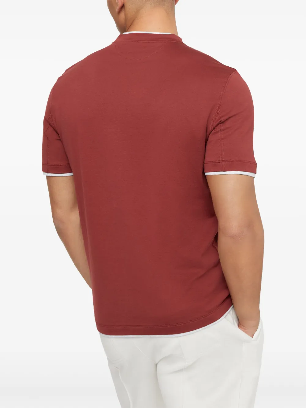 Brunello Cucinelli T-shirt met contrasterende afwerking en ronde hals Rood