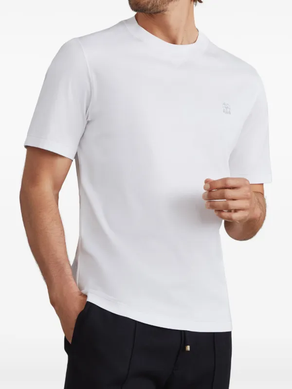 Brunello Cucinelli logo-embroidered crew-neck T-shirt | White