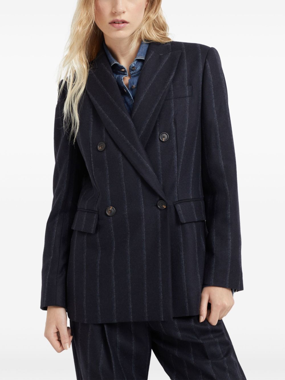 Online discounts for Brunello Cucinelli double-breasted pinstriped blazer Women