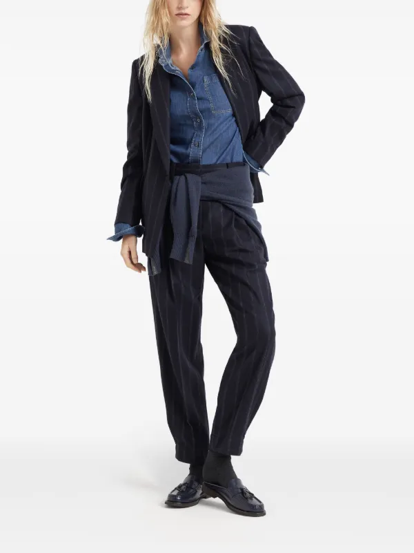 Brunello Cucinelli ストライプ ダブルジャケット | ブルー | FARFETCH JP