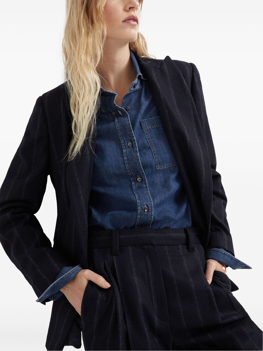 Online discounts for Brunello Cucinelli double-breasted pinstriped blazer Women