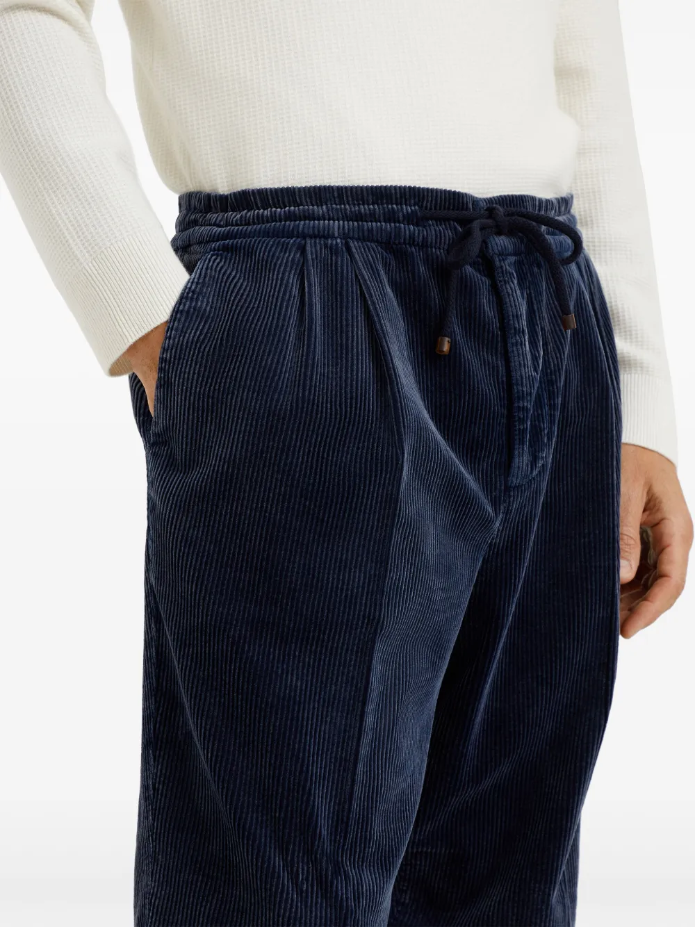 Brunello Cucinelli Ribfluwelen broek met trekkoord Blauw
