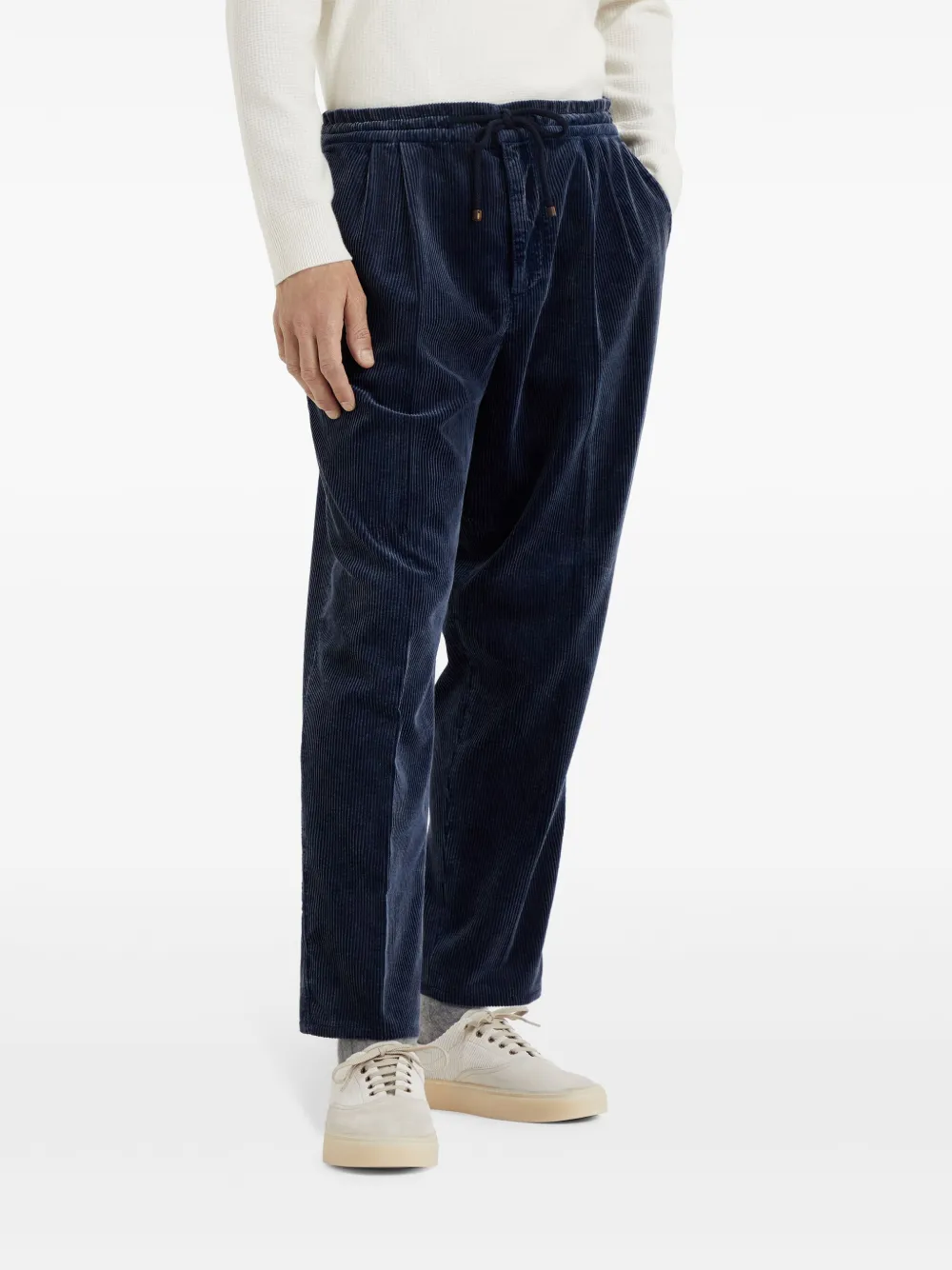 Brunello Cucinelli Ribfluwelen broek met trekkoord Blauw
