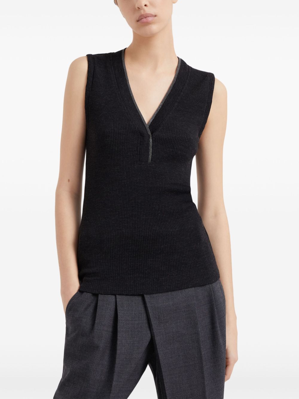 Brunello Cucinelli V-neck ribbed vest Women