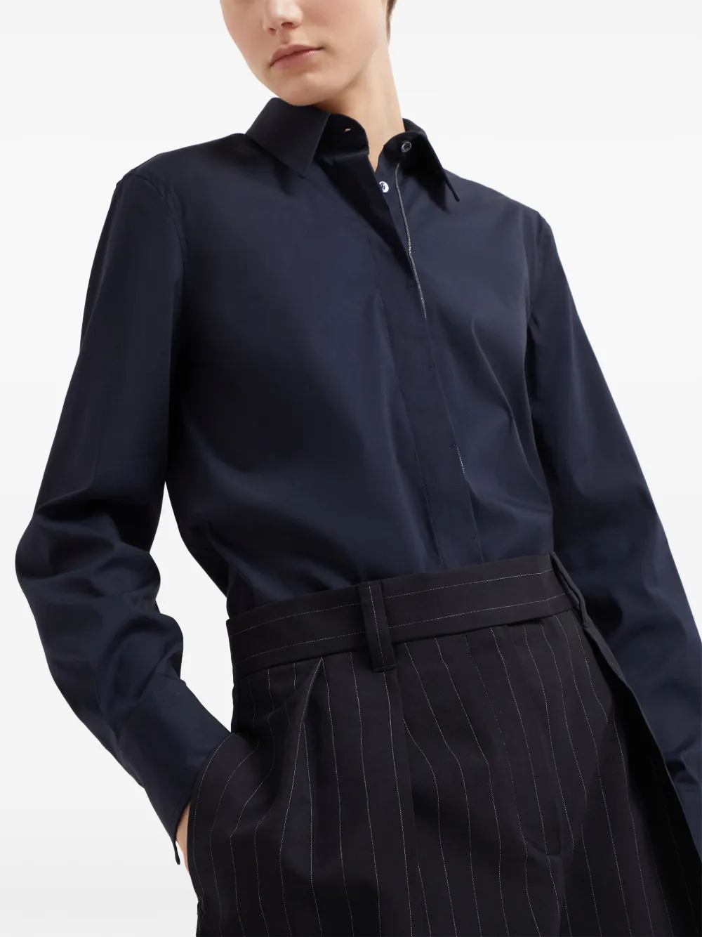 Brunello Cucinelli Virgin Wool-cotton Pinstripe Bermuda Shorts In Blau