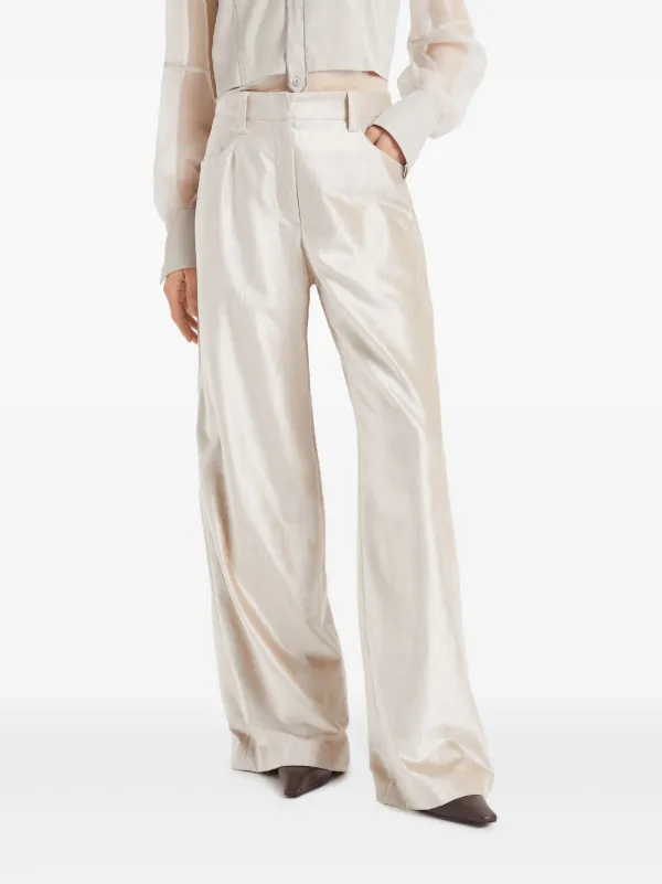 パンツ Brunello Cucinelli Ivory Wide-Leg Trousers BRUNELLO CUCINELLI Cotton Drill Wide Leg Trousers Ivory IT