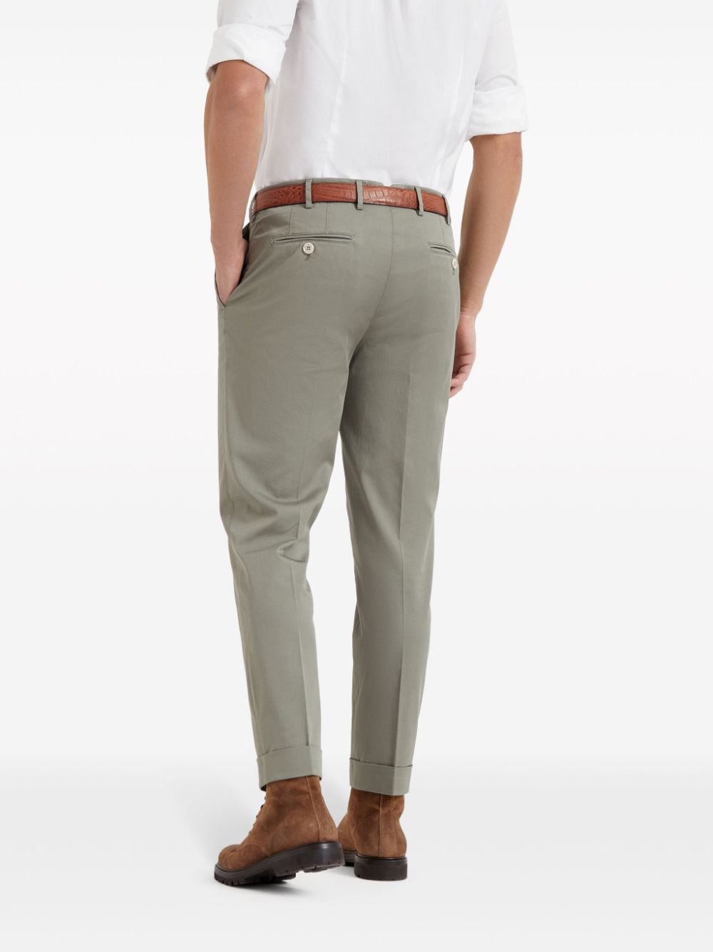 Shop Brunello Cucinelli Low-rise Tapered Chino Trousers In Green