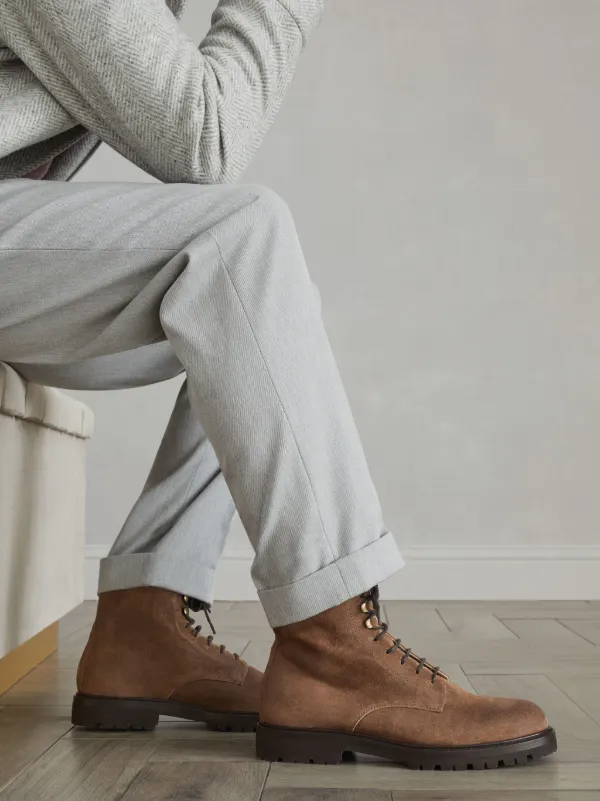 Brunello Cucinelli lace-up Suede Ankle Boots | Brown | FARFETCH