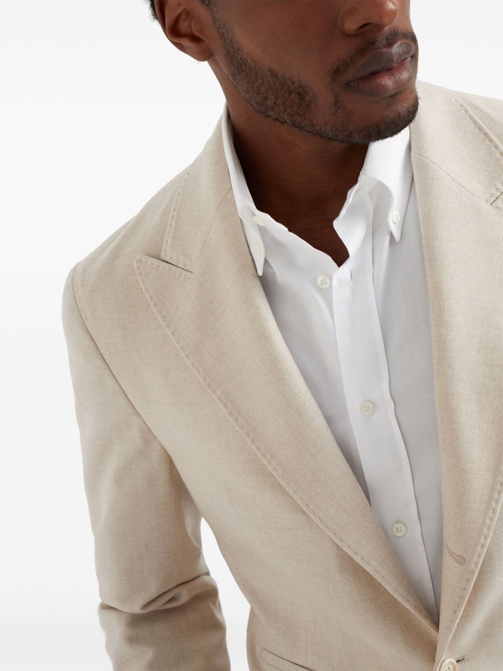 Shop Brunello Cucinelli Single-breasted Wool Blazer In Neutrals