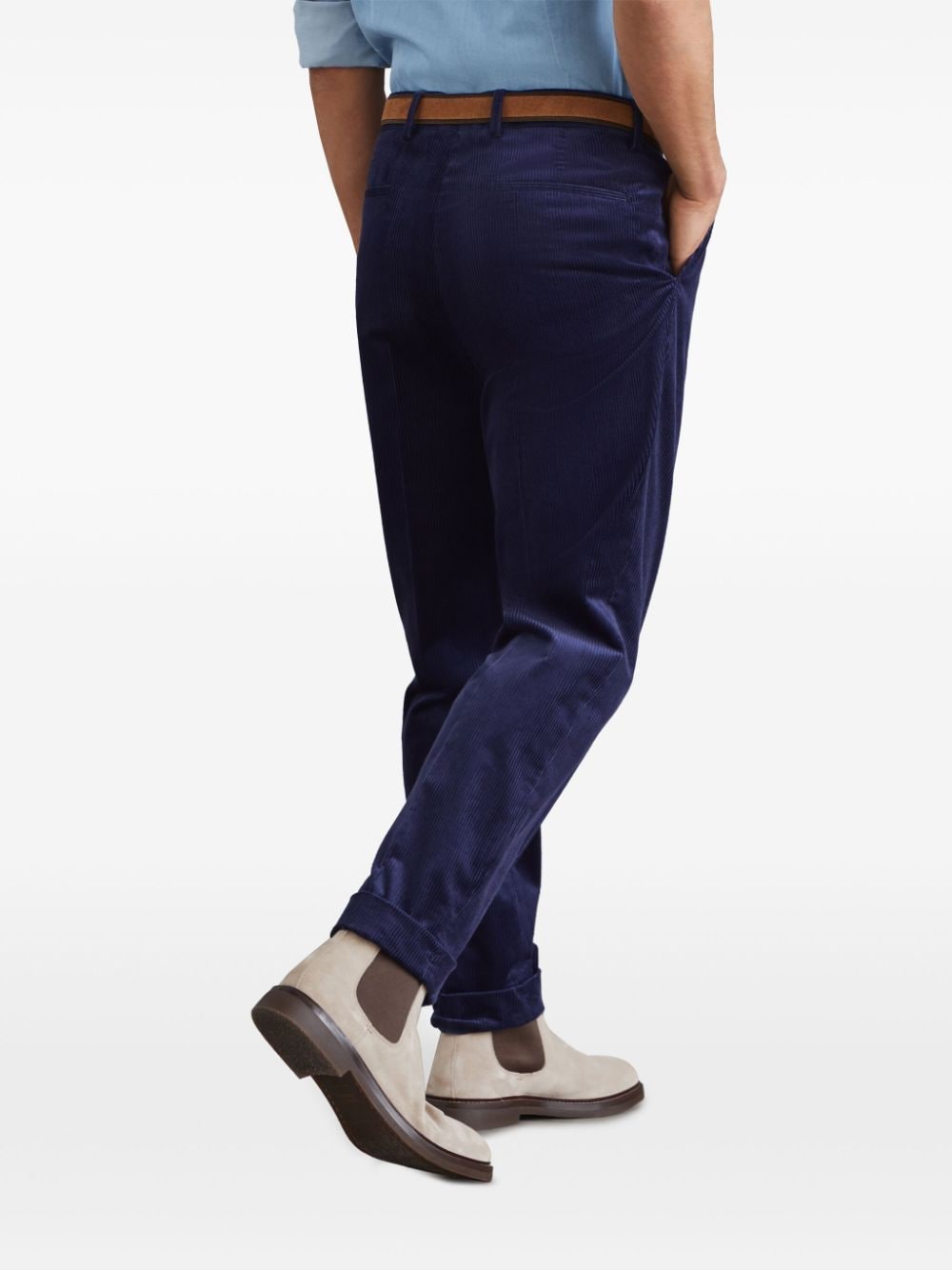 Shop Brunello Cucinelli Corduroy Tapered Trousers In Blue