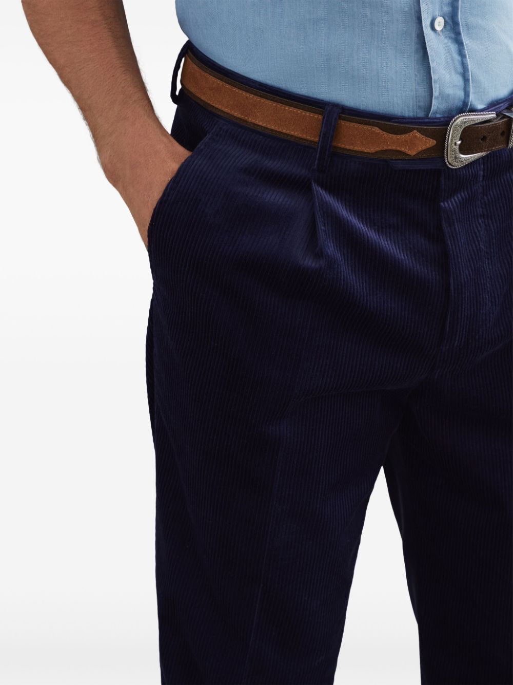 Shop Brunello Cucinelli Corduroy Tapered Trousers In Blue