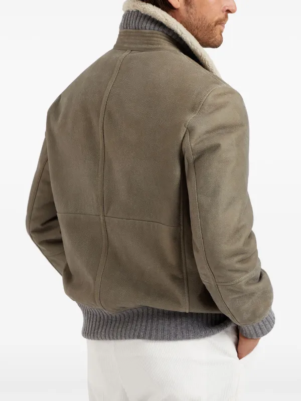 ジャケット Brunello Cucinelli Shearling Collar Leather Jacket Brunello Cucinelli shearling-collar Leather Jacket | Green