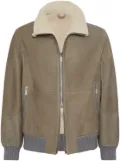 Brunello Cucinelli shearling-collar leather jacket - Green