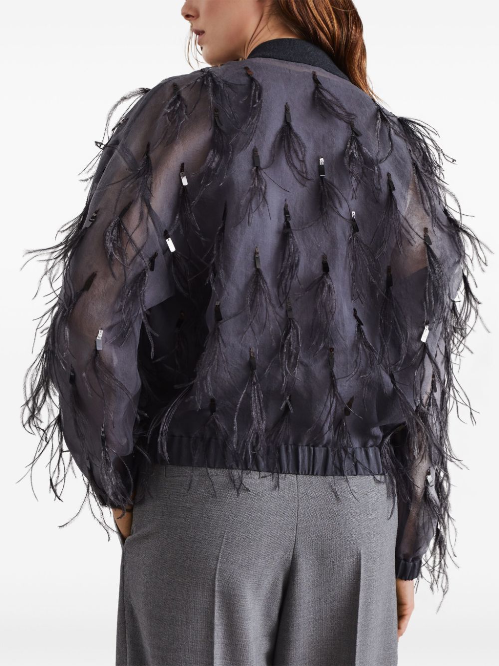 Best buy for Brunello Cucinelli feather-embellished satin jacket Women