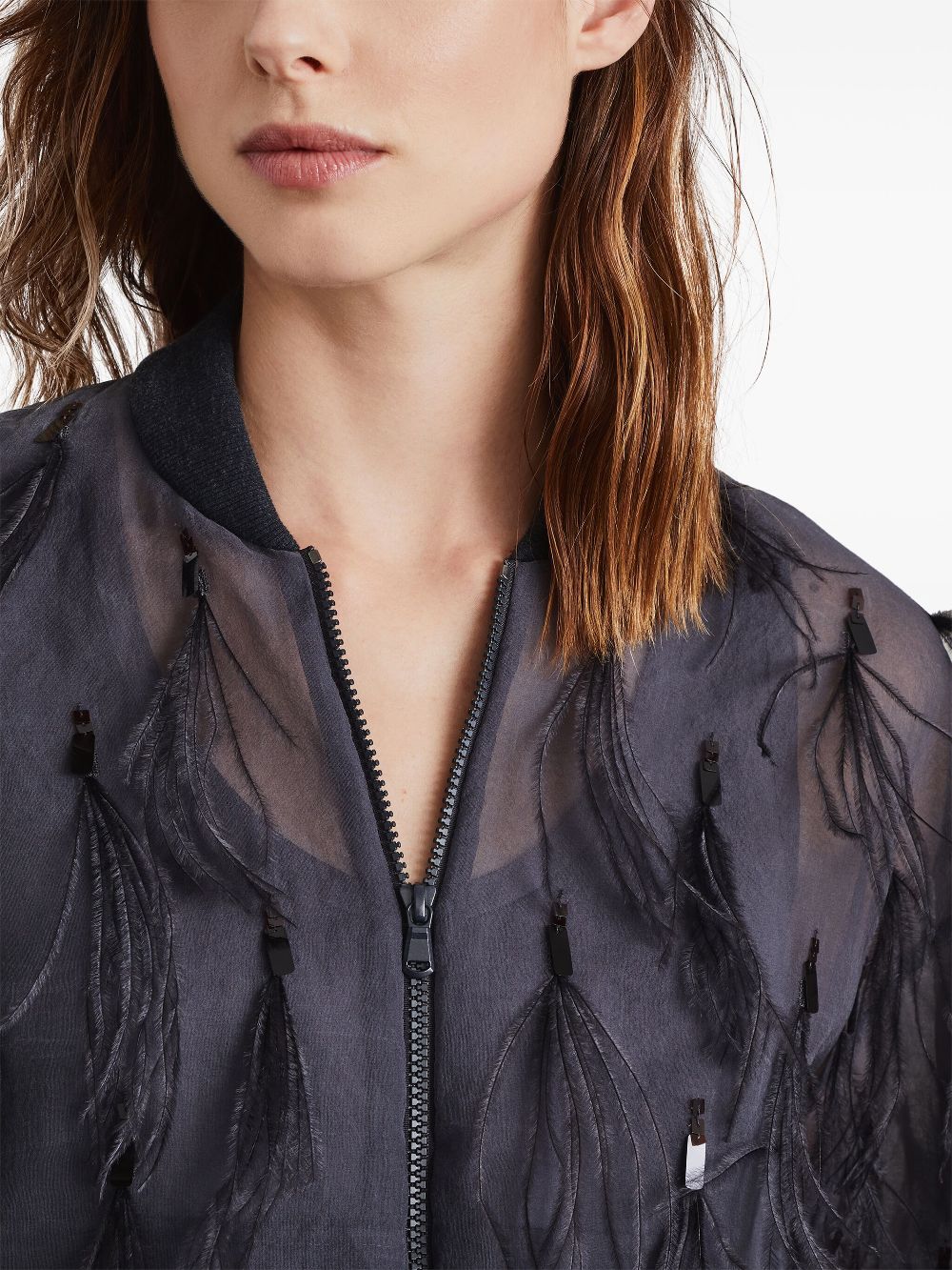 Best buy for Brunello Cucinelli feather-embellished satin jacket Women