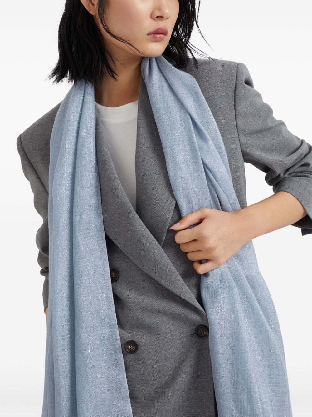 Shop Brunello Cucinelli Sparkling Cashmere-silk Scarf In Blue