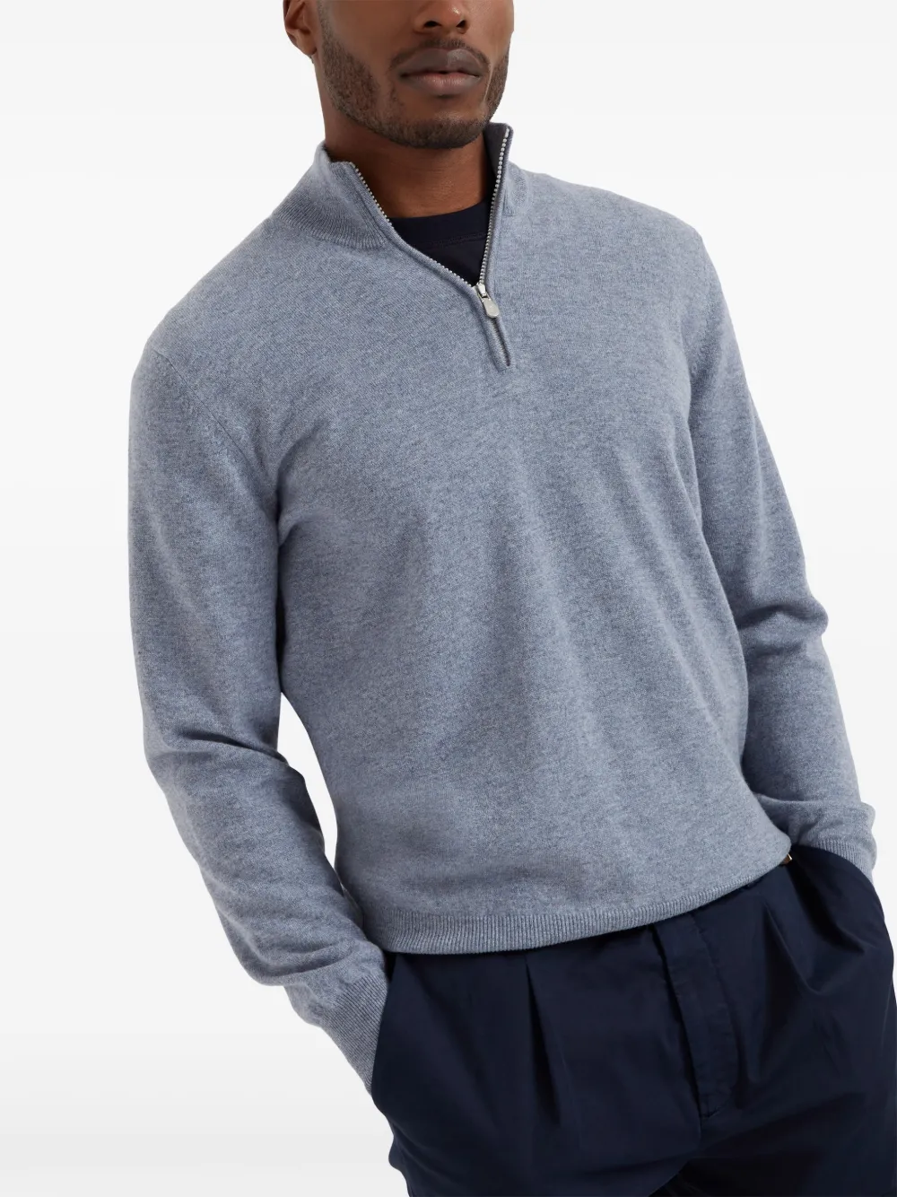Brunello Cucinelli Kasjmier poloshirt met rits Blauw